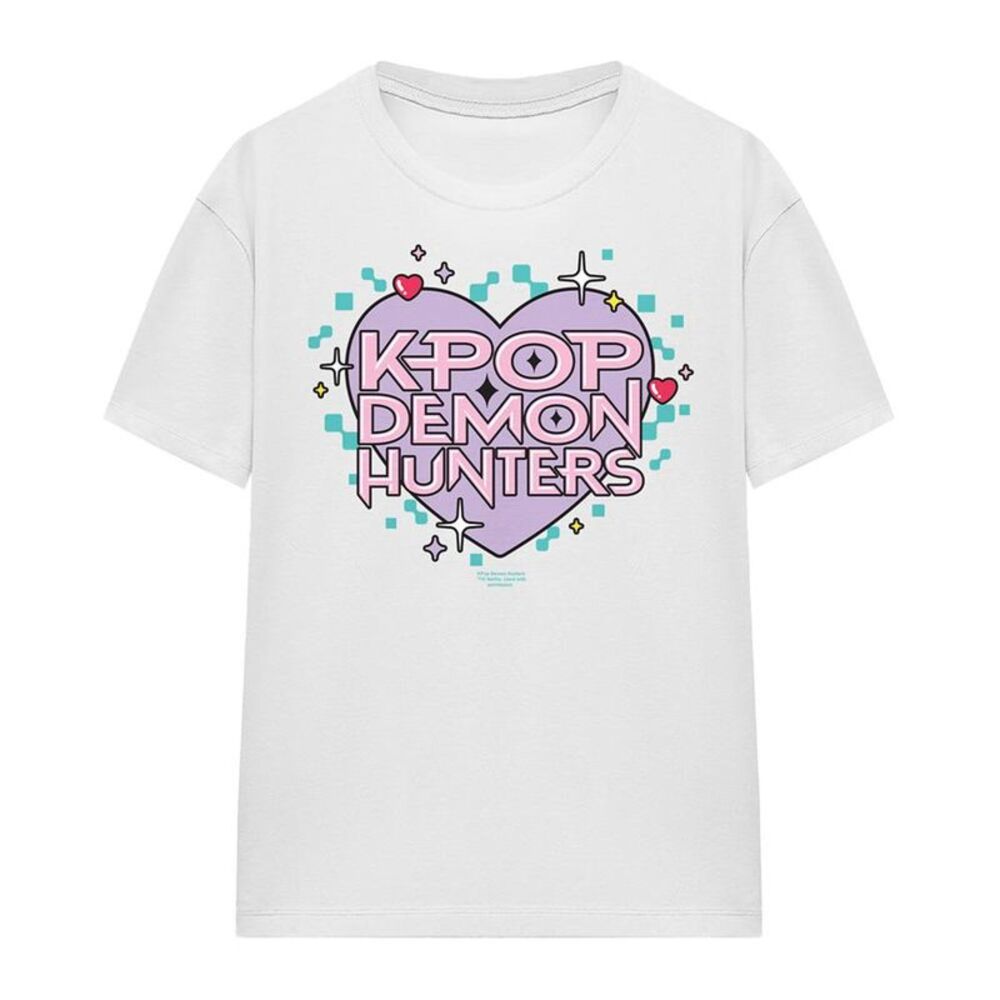 K-Pop Demon Hunters Womens/Ladies Pixel Hearts Regular T-Shirt / White